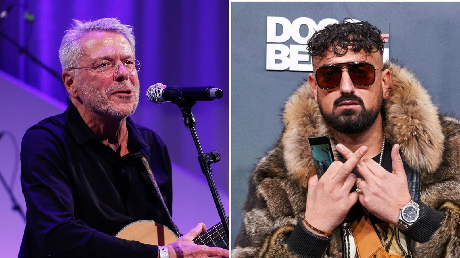 Der Sänger Reinhard Mey und der Rapper HaftbefehlFoto: Gerald Matzka/dpa-Zentralbild/dp/Gerald Matzka / Annette Riedl/dpa Der Sänger Reinhard Mey und der Rapper HaftbefehlFoto: Gerald Matzka/dpa-Zentralbild/dp/Gerald Matzka / Annette Riedl/dpa