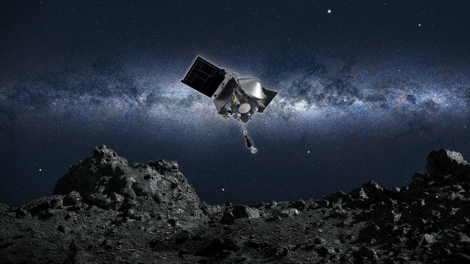 „Osiris-Rex“ nähert sich dem Asteroiden Bennu (künstlerische Darstellung). Rund drei Jahre nachdem sie eine Probe vom Asteroiden Bennu entnommen hat, hat die Nasa-Raumsonde diese über der Wüste des US-Bundesstaats Utah abgeworfen.Foto: Imago/Nasa/Abacapress „Osiris-Rex“ nähert sich dem Asteroiden Bennu (künstlerische Darstellung). Rund drei Jahre nachdem sie eine Probe vom Asteroiden Bennu entnommen hat, hat die Nasa-Raumsonde diese über der Wüste des US-Bundesstaats Utah abgeworfen.Foto: Imago/Nasa/Abacapress