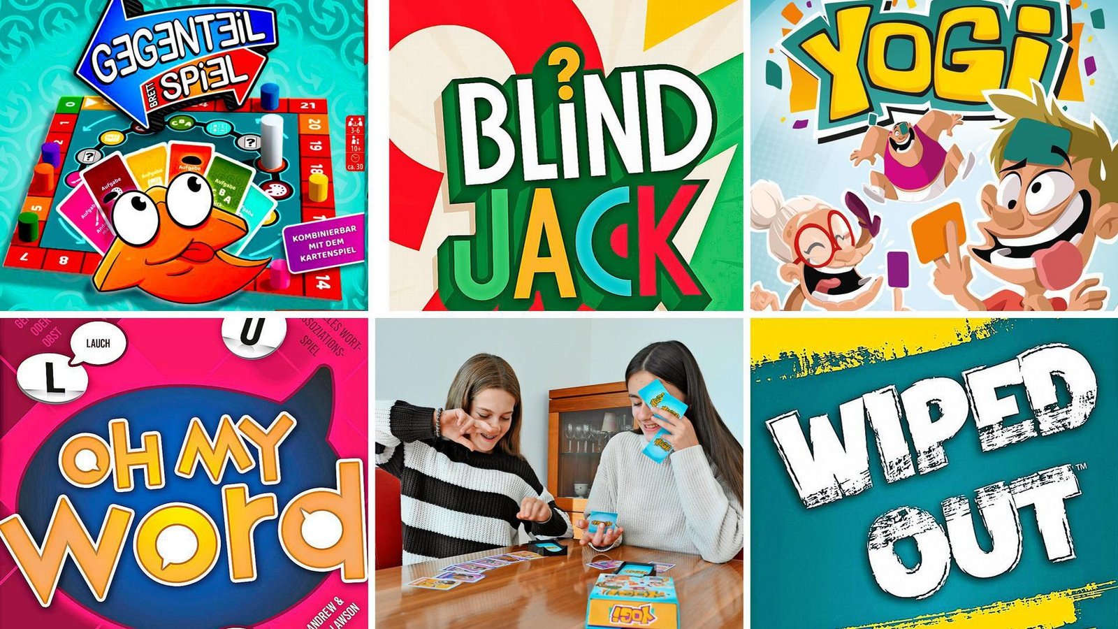 Unsere Spieletipps für Silvester: „Gegenteil Brettspiel“, „Blind Jack“, „Yogi“, „Wiped Out“ und „Oh My Word“Foto: Hersteller, Liebmann-Decombé Unsere Spieletipps für Silvester: „Gegenteil Brettspiel“, „Blind Jack“, „Yogi“, „Wiped Out“ und „Oh My Word“Foto: Hersteller, Liebmann-Decombé