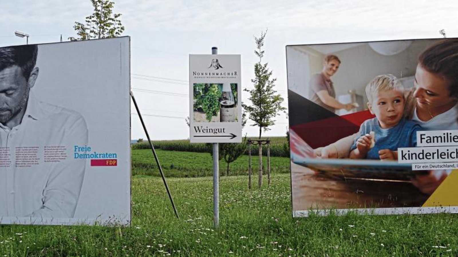 Wieso auf dem FDP-Plakat so viel Kleingedrucktes steht und wie Bilder wirken, untersucht ein Hohenheimer Forscher. Emotional positiv besetzte Bilder wirken gut – ob der nach unten schielende Mann und kreischende Kinder dazuzählen? Wieso auf dem FDP-Plakat so viel Kleingedrucktes steht und wie Bilder wirken, untersucht ein Hohenheimer Forscher. Emotional positiv besetzte Bilder wirken gut – ob der nach unten schielende Mann und kreischende Kinder dazuzählen?