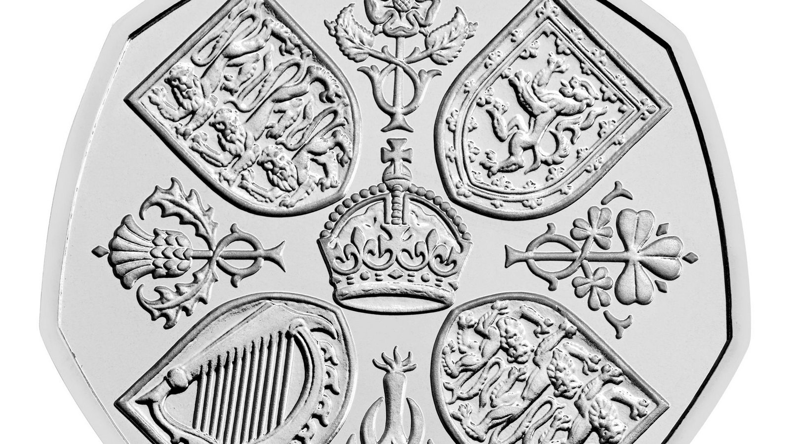 Die Rückseite der neuen 50-Pence-Münze erinnert an das Leben und Vermächtnis von Königin Elizabeth II.Foto: The Royal Mint/PA Media/dpa