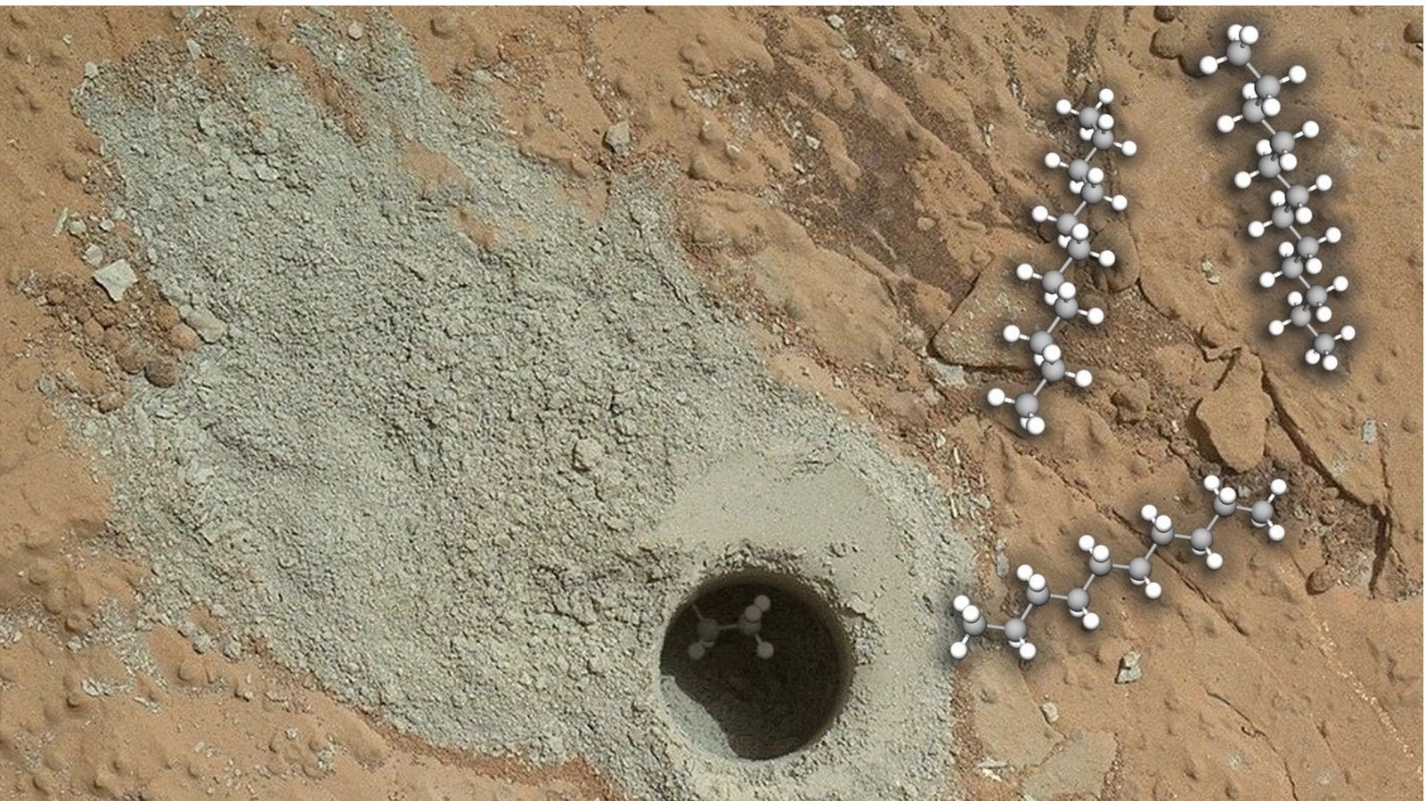 Die drei langkettigen organischen Moleküle, die der Marsrover „Curiosity“ nbeim Bohren entdeckt hat.Foto: Nasa/JPL-Caltech/MSSS/Caroline Freissinet Die drei langkettigen organischen Moleküle, die der Marsrover „Curiosity“ nbeim Bohren entdeckt hat.Foto: Nasa/JPL-Caltech/MSSS/Caroline Freissinet