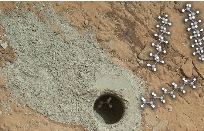 Die drei langkettigen organischen Moleküle, die der Marsrover „Curiosity“ nbeim Bohren entdeckt hat.<span class='image-autor'>Foto: Nasa/JPL-Caltech/MSSS/Caroline Freissinet</span>