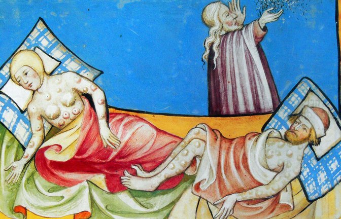 Illustration des Schwarzen Todes aus der Toggenburg Bibel, um 1411.<span class='image-autor'>Foto: Imago/CPA Media</span>