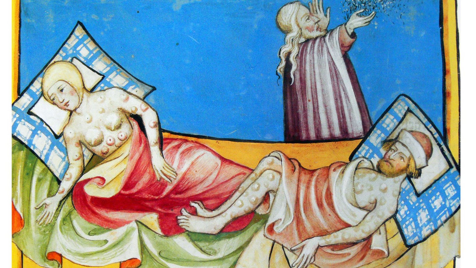 Illustration des Schwarzen Todes aus der Toggenburg Bibel, um 1411.Foto: Imago/CPA Media Illustration des Schwarzen Todes aus der Toggenburg Bibel, um 1411.Foto: Imago/CPA Media
