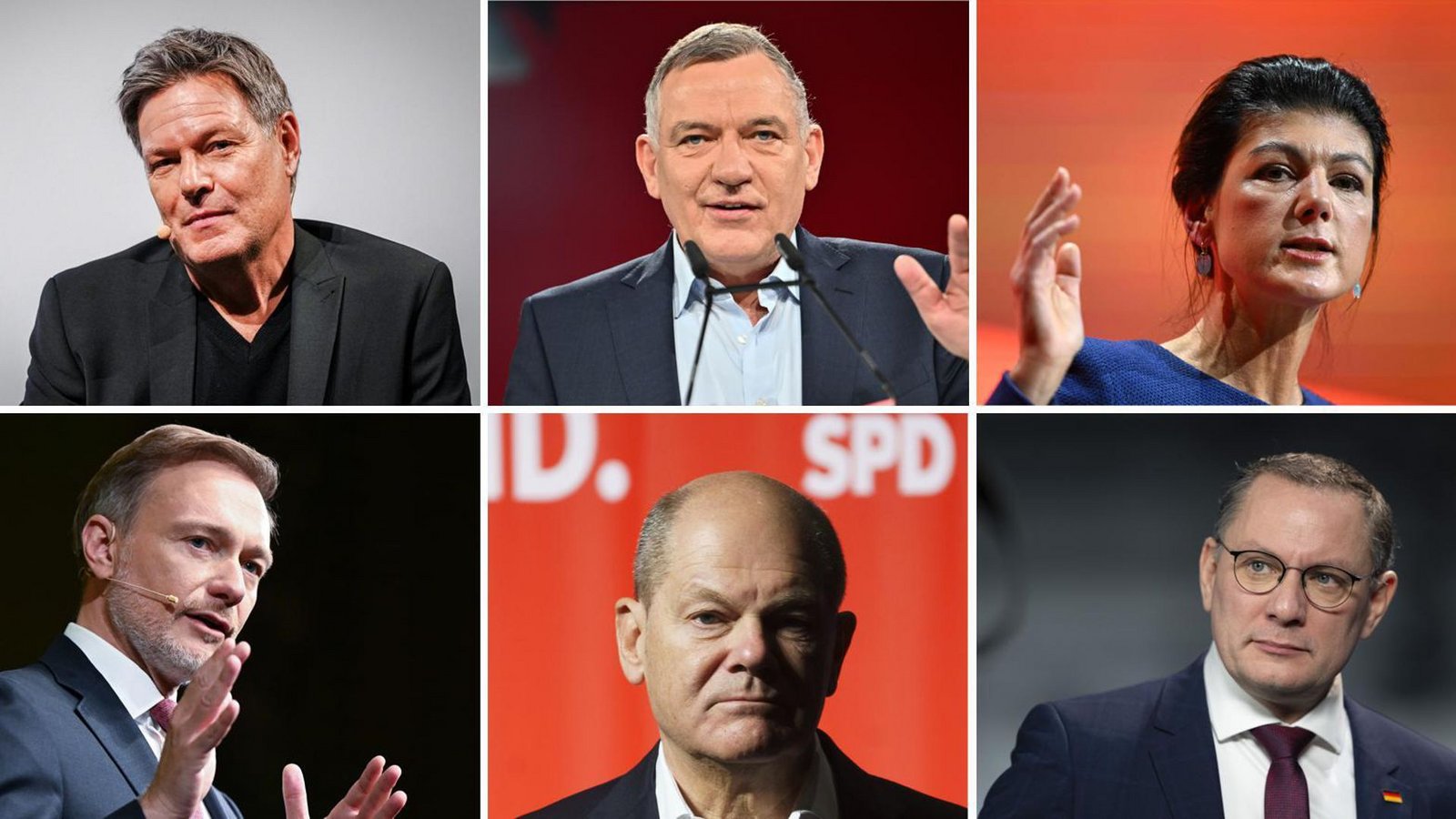 Von links oben: Robert Habeck (Grüne), Jan van Aken (Linke), Sahra Wagenknecht (BSW), Christian Lindner (FDP), Olaf Scholz (SPD) und Tino Chrupalla (AfD) sind alle in Stuttgart und der Region zu Gast.Foto: dpa/Andreas Arnold, Sebastian Kahnert, Sebastian Gollnow und AFP/Ina Fassbender Von links oben: Robert Habeck (Grüne), Jan van Aken (Linke), Sahra Wagenknecht (BSW), Christian Lindner (FDP), Olaf Scholz (SPD) und Tino Chrupalla (AfD) sind alle in Stuttgart und der Region zu Gast.Foto: dpa/Andreas Arnold, Sebastian Kahnert, Sebastian Gollnow und AFP/Ina Fassbender