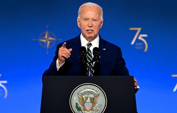Die Eröffnungsrede zum Nato-Gipfel  in Washington war der stärkste Auftritt Bidens seit Langem.<span class='image-autor'>Foto: AFP/Saul Loeb</span>