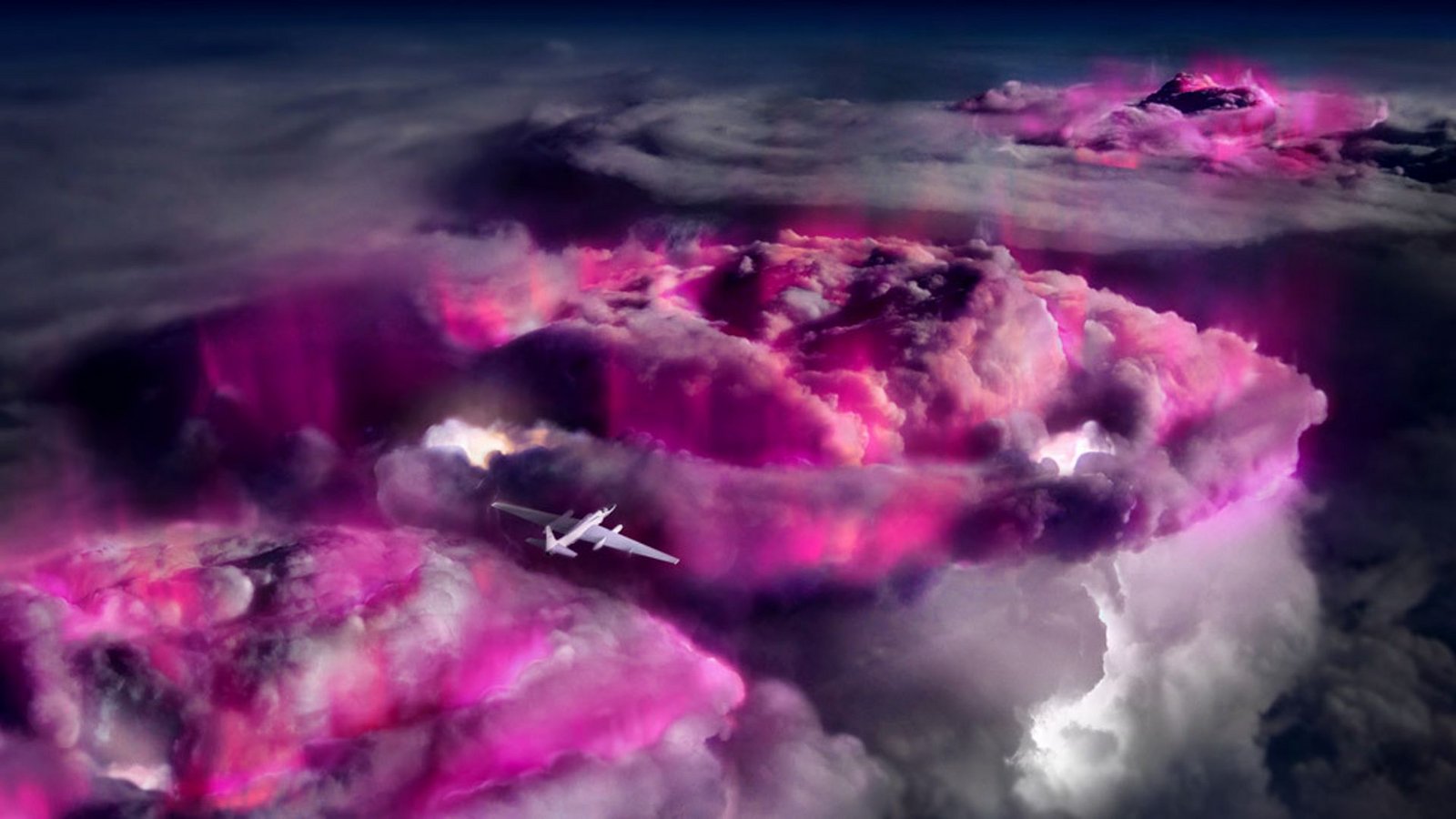 Könnten wir Gammastrahlen sehen, würden Gewitterwolken von oben brodelnd leuchten und glühen. Mit einem umgebauten Spionageflugzeug haben Forschere dieses flackernde Gammaglühen nun erstmals nachgewiesen.Foto: © The Aloft team/Mount Visual/CC-by 4.0 Könnten wir Gammastrahlen sehen, würden Gewitterwolken von oben brodelnd leuchten und glühen. Mit einem umgebauten Spionageflugzeug haben Forschere dieses flackernde Gammaglühen nun erstmals nachgewiesen.Foto: © The Aloft team/Mount Visual/CC-by 4.0