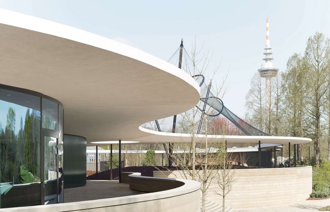 Der von Martin Bez und Thorsten Kock geplante Pavillon im Mannheimer Luisenpark für die Bundesgartenschau 2023. Der Fernmeldeturm in Hintergrund wurde für die Bundesgartenschau 1975 gebaut.<span class='image-autor'>Foto: Brigida Gonzalez/Brigida Gonzalez</span>