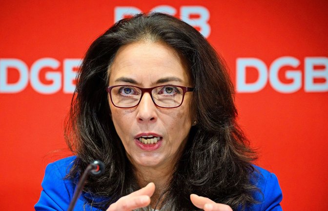 Yasmin Fahimi bei der Jahrespressekonferenz des DGB. (Archivbild)<span class='image-autor'>Foto: Bernd von Jutrczenka/dpa/Bernd von Jutrczenka</span>