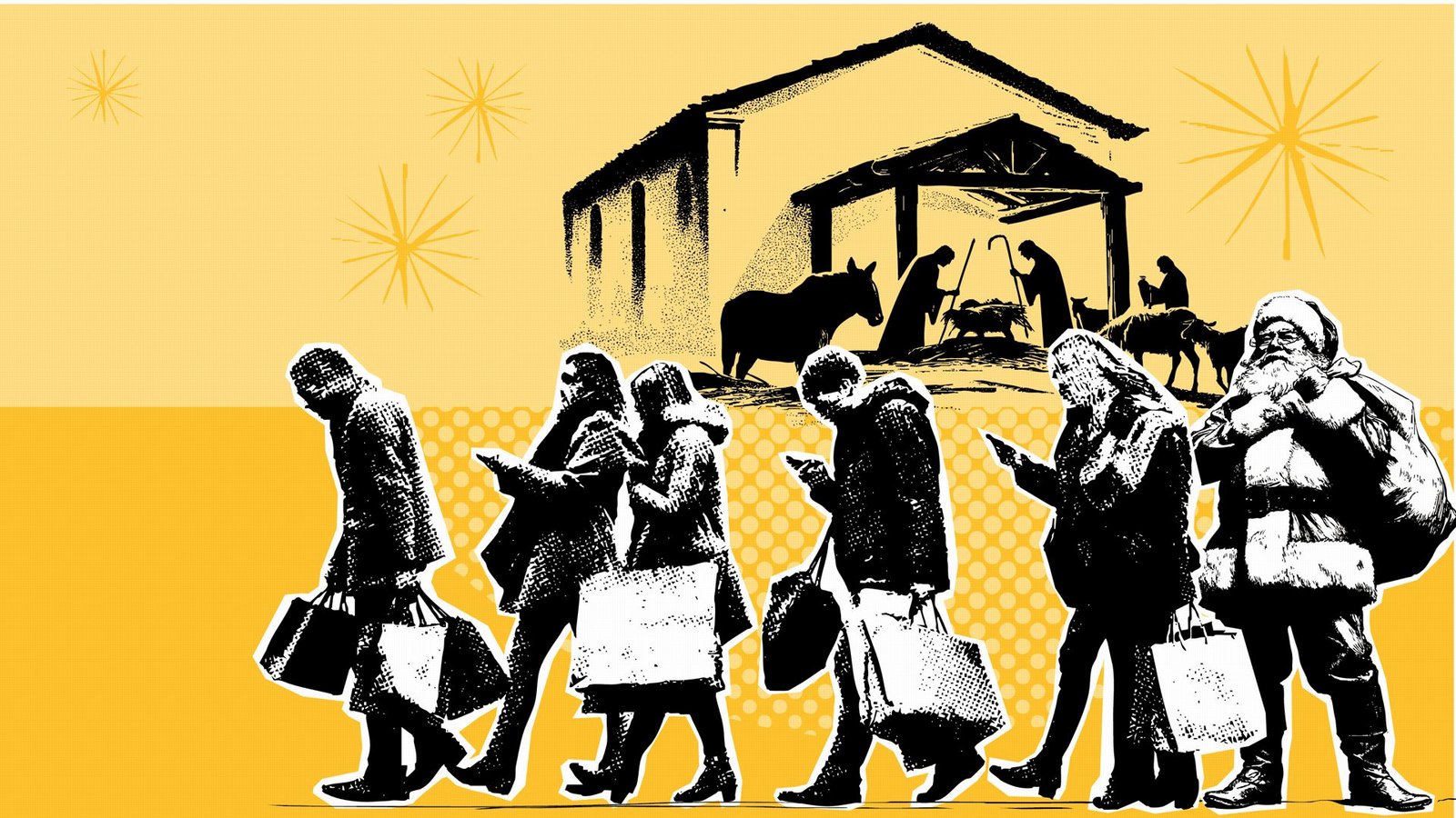 Shoppingwahn und Folklore: mehr erwarten viele nicht vom Weihnachtsfest.Foto: Midjourney/Björn Locke Shoppingwahn und Folklore: mehr erwarten viele nicht vom Weihnachtsfest.Foto: Midjourney/Björn Locke