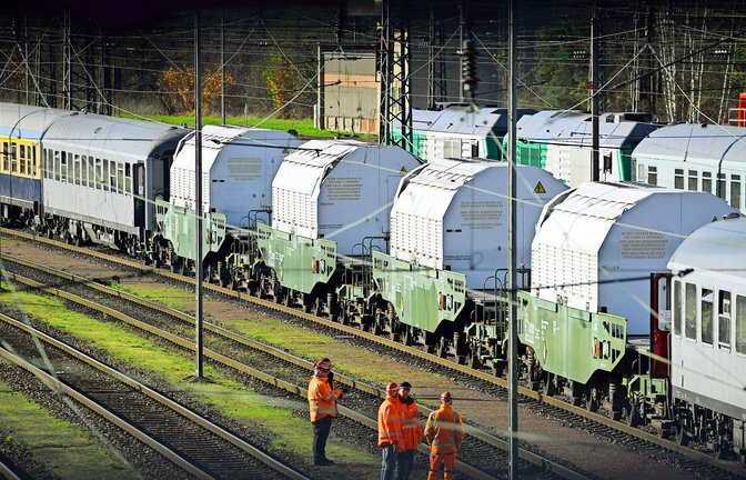 Am Mittwoch fährt der Zug aus Frankreich mit den vier Castor-Behältern verteilt auf vier Waggons in Richtung Philippsburg.<span class='image-autor'>Foto: dpa/Jason Tschepljakow</span>