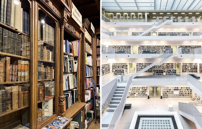 Ganz unterschiedlich: Das Antiquariat „Müller und Gräff“ und die Stadtbibliothek am Mailänder Platz locken Buchfans an.<span class='image-autor'>Foto: IMAGO/imagebroker</span>
