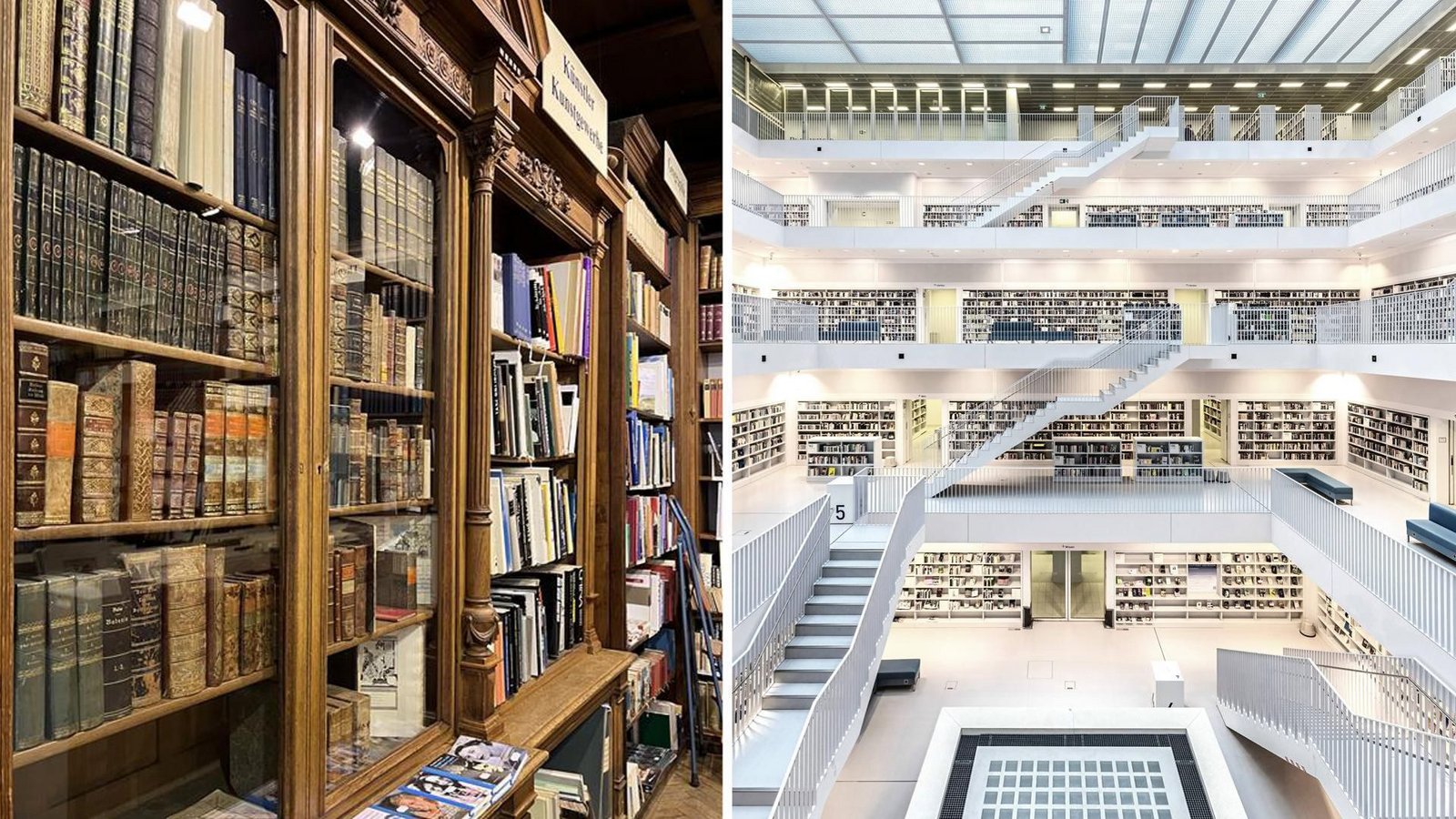 Ganz unterschiedlich: Das Antiquariat „Müller und Gräff“ und die Stadtbibliothek am Mailänder Platz locken Buchfans an.Foto: IMAGO/imagebroker