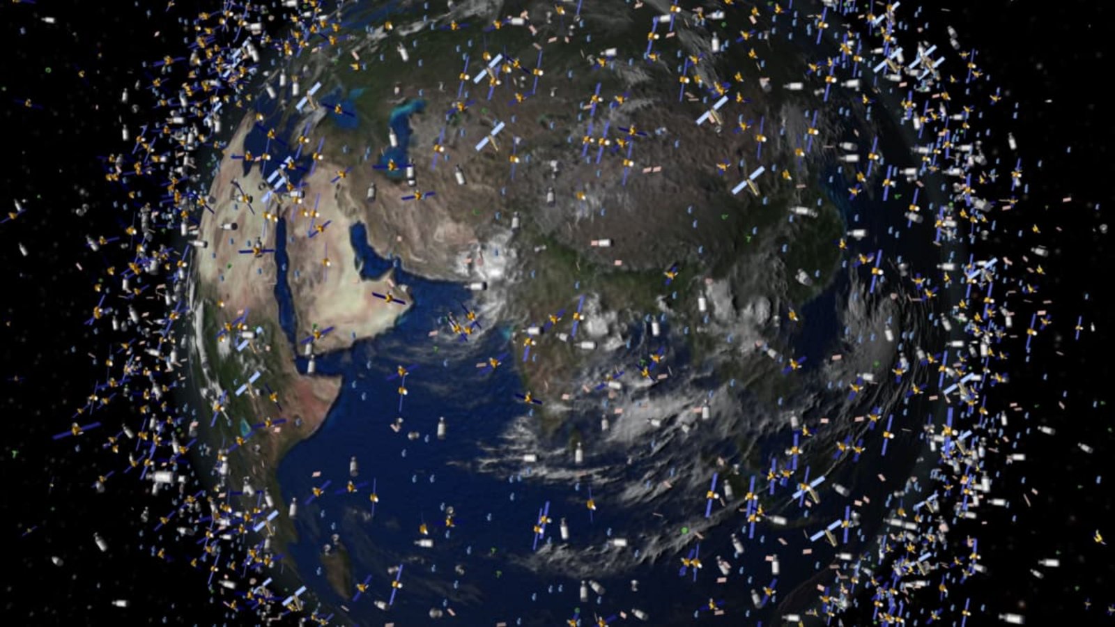 Das computergenerierte Bild der European Space Agency (ESA) zeigt Weltraummüll früherer Weltraummissionen, der neben intakten Satelliten um die Erde kreist.ESA/dpa Das computergenerierte Bild der European Space Agency (ESA) zeigt Weltraummüll früherer Weltraummissionen, der neben intakten Satelliten um die Erde kreist.ESA/dpa