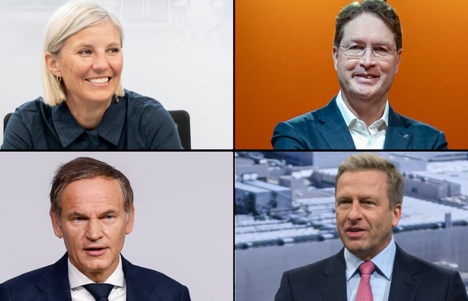 Müssen einmal im Jahr vor ihren Aktionären eine Rede halten: Karin Radström (Daimler Truck) , Ola Källenius, oben rechts, (Mercedes-Benz), Oliver Blume, unten links, (VW) und Oliver Zipse (BMW). Das gelingt nicht allen vier gleich gut, so die Analyse des Hohenheimer Verständlichkeitsindex.<span class='image-autor'>Daimler Truck, Mercedes-Benz, VW, BMW / Collage</span>