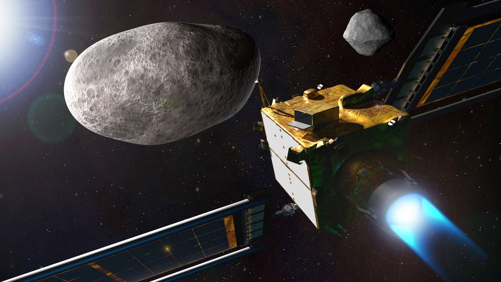 Die Raumsonde „Hera“ (3D-Illustration) soll zusammen mit ihrem Pendant, der Nasa-Sonde „Dart“, die Auswirkungen eines Aufpralls auf einen Asteroiden untersuchen, um aus diesem Experiment eine Technik zum Umlenken solcher Gesteinsbrocken im All abzuleiten.Foto: Imago/Zuma Wire Die Raumsonde „Hera“ (3D-Illustration) soll zusammen mit ihrem Pendant, der Nasa-Sonde „Dart“, die Auswirkungen eines Aufpralls auf einen Asteroiden untersuchen, um aus diesem Experiment eine Technik zum Umlenken solcher Gesteinsbrocken im All abzuleiten.Foto: Imago/Zuma Wire