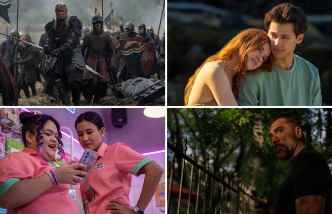 Wie wär’s zum Beispiel mit „House of the Dragon“, „Every Year After“, „Kap der Angst“ oder „Night Shift Cuties“ (von links oben im Uhrzeigersinn)? Unsere Serientipps für Mai.<span class='image-autor'>Foto: HBO Max, Prime Video, Apple TV, Netflix</span>