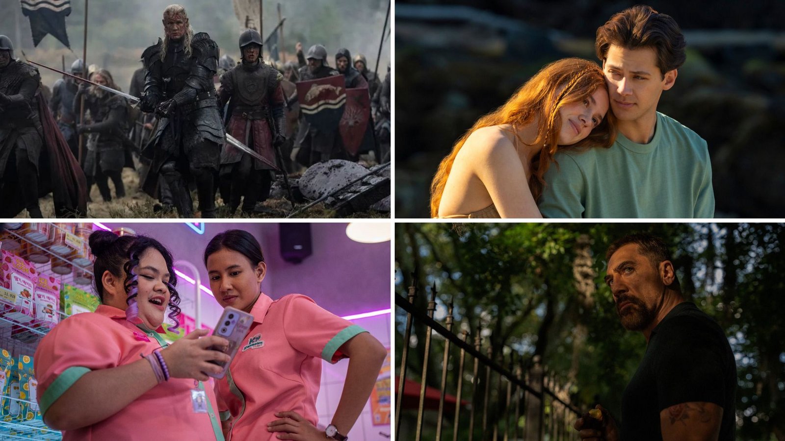 Wie wär’s zum Beispiel mit „House of the Dragon“, „Every Year After“, „Kap der Angst“ oder „Night Shift Cuties“ (von links oben im Uhrzeigersinn)? Unsere Serientipps für Mai.Foto: HBO Max, Prime Video, Apple TV, Netflix