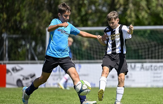 Sie schenken sich nichts: Die D-Junioren des VfB Vaihingen (blaues Trikot) und der SGM Iptingen. <span class='image-autor'>Foto: Leitner</span>