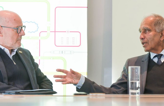 Der eine ist mehr Praktiker, der andere eher  Theoretiker: Landesverkehrsminister Winfried Hermann (li.) und Klimaforscher Mojib Latif.<span class='image-autor'>Foto: LICHTGUT/Max Kovalenko</span>