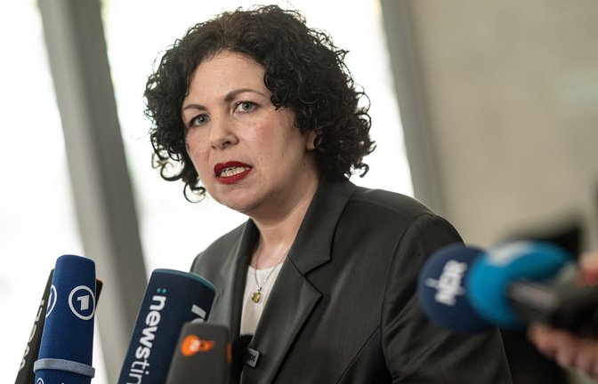 Amira Mohamed Ali, Co-Parteivorsitzende des BSW, hat im Bundestag den Wahleinspruch ihrer Partei abgegeben.<span class='image-autor'>Foto: dpa/Fabian Sommer</span>
