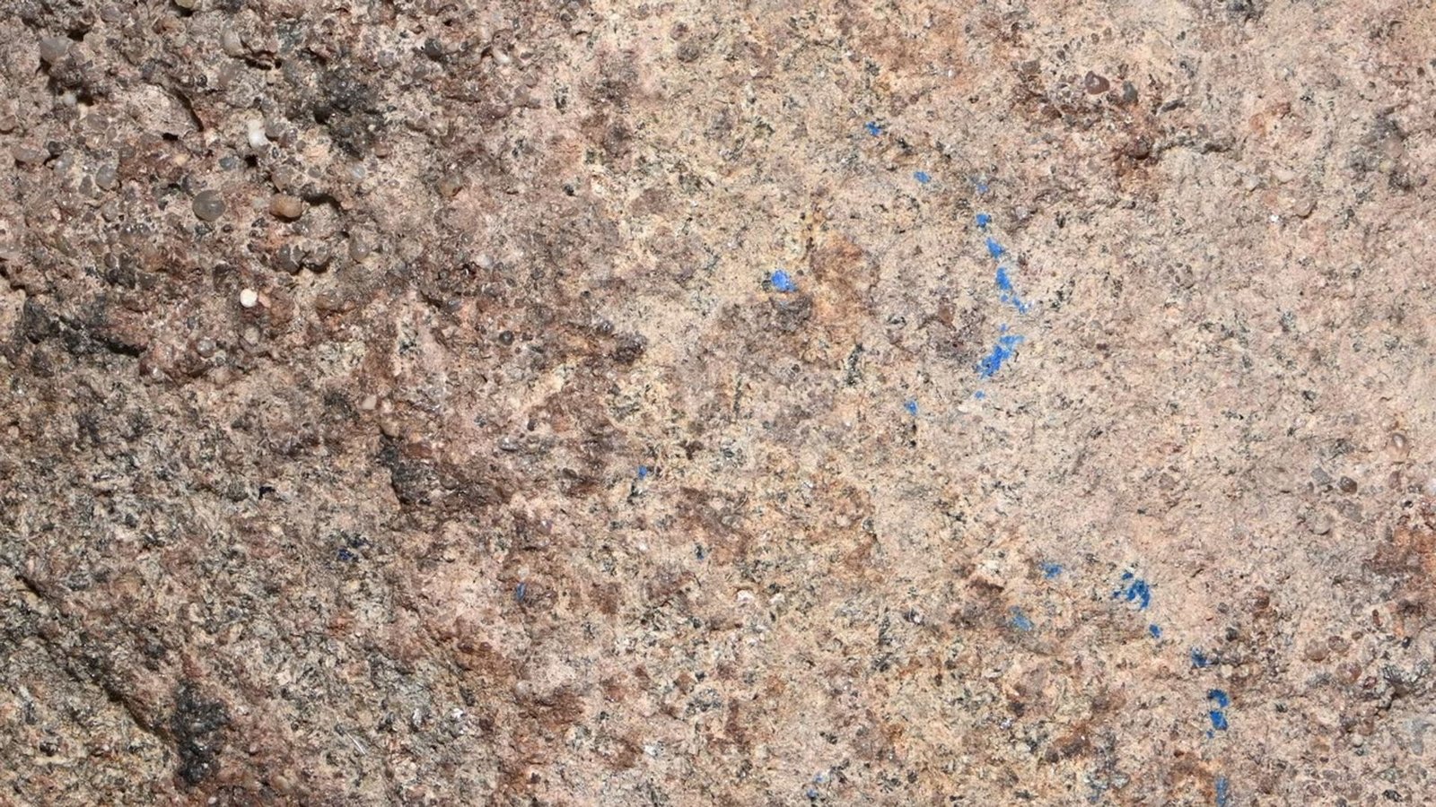 Echte Seltenheit: Auf einem flachen Stein identifizierten Archäologen rund 13.000 Jahre alte Reste des mineralischen blauen Pigments Azurit.Foto: © Izzy Wisher/Thomas Birch/Aarhus University