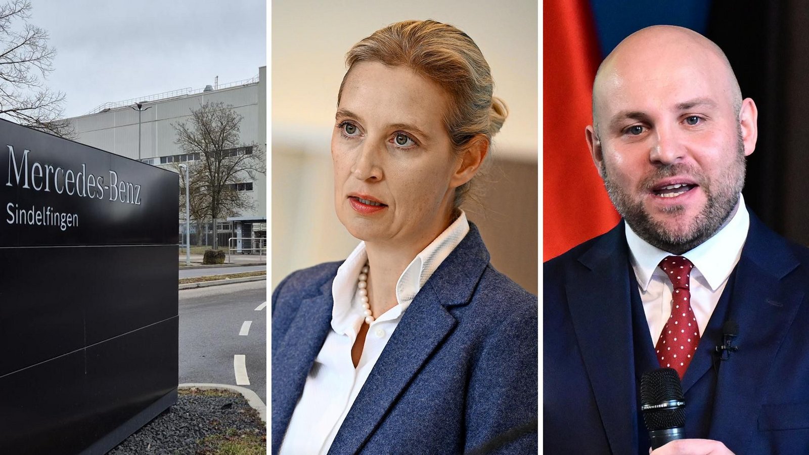Doch nicht in Sindelfingen bei Mercedes vor Ort: Alice Weidel und Markus FrohnmaierFoto: Rouven Spindler, Niklas Graeber/dpa, Bernd Weißbrod/dpa Doch nicht in Sindelfingen bei Mercedes vor Ort: Alice Weidel und Markus FrohnmaierFoto: Rouven Spindler, Niklas Graeber/dpa, Bernd Weißbrod/dpa
