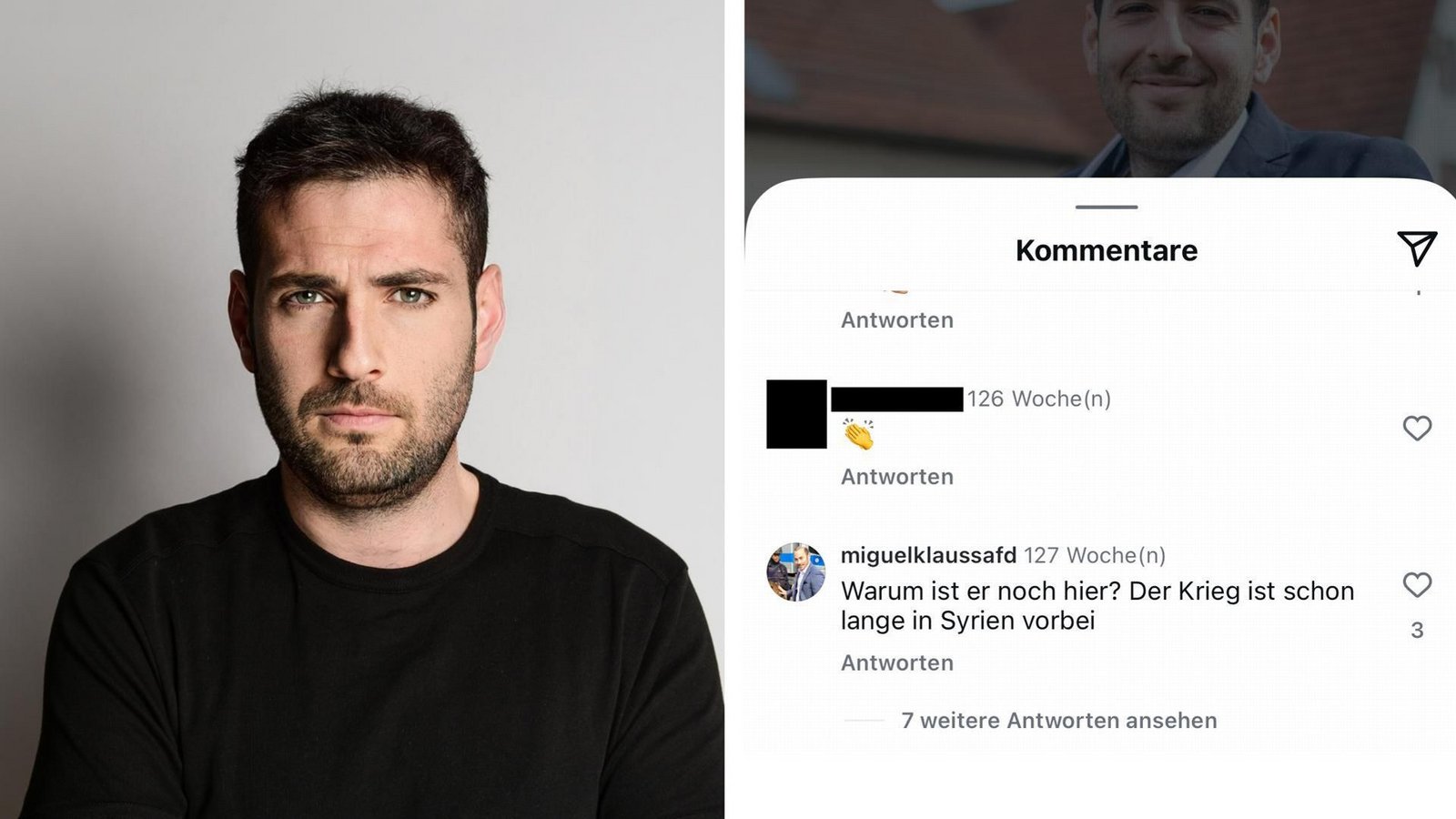 Für den Ostelsheimer Bürgermeister Ryyan Alshebl (li.) sind Kommentare wie dieser des AfD-Landtagsabgeordneten Miguel Klauß ein Indiz dafür, was die Rechtsaußen-Partei wirklich unter „Remigration“ versteht (rechts).Foto: privat, Screenshot Instagram-Kanal „Stuttgarter Zeitung“ Für den Ostelsheimer Bürgermeister Ryyan Alshebl (li.) sind Kommentare wie dieser des AfD-Landtagsabgeordneten Miguel Klauß ein Indiz dafür, was die Rechtsaußen-Partei wirklich unter „Remigration“ versteht (rechts).Foto: privat, Screenshot Instagram-Kanal „Stuttgarter Zeitung“