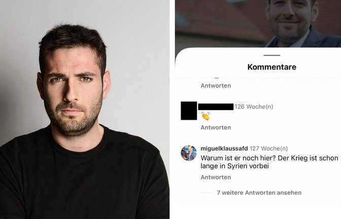 Für den Ostelsheimer Bürgermeister Ryyan Alshebl (li.) sind Kommentare wie dieser des AfD-Landtagsabgeordneten Miguel Klauß ein Indiz dafür, was die Rechtsaußen-Partei wirklich unter „Remigration“ versteht (rechts).<span class='image-autor'>Foto: privat, Screenshot Instagram-Kanal „Stuttgarter Zeitung“</span>