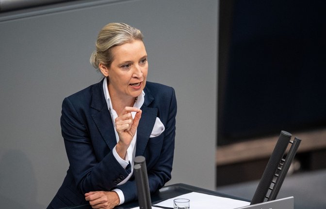 Alice Weidel bei einer Debatte im Bundestag.<span class='image-autor'>Foto: Melissa Erichsen/dpa/Melissa Erichsen</span>