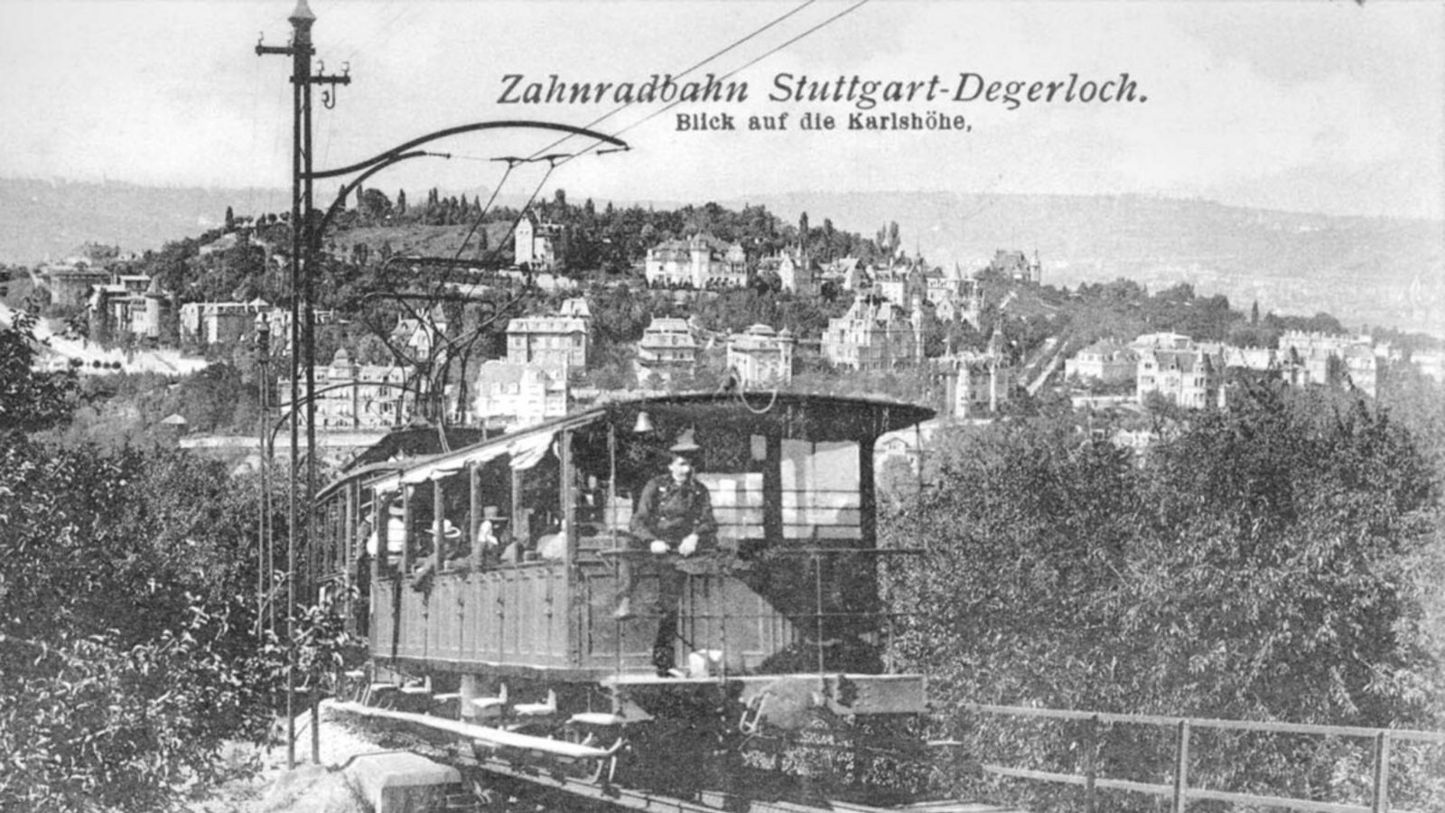 Ab 1902 ging es sauber und elektrisch zu. Die Zahnradbahn auf dem Weg nach Degerloch, im Hintergrund ist die Karlshöhe zu sehen.Foto: SSB
