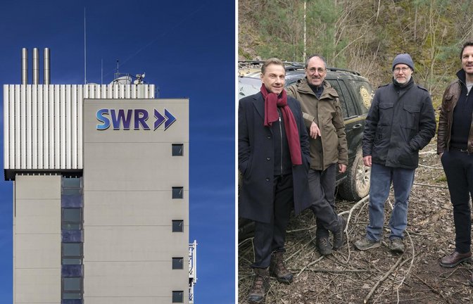 Links: Das SWR-Funkhaus, rechts: Dreharbeiten zum Stuttgart-Tatort „Lucys Geburtstag“<span class='image-autor'>Foto: IMAGO/Arnulf Hettrich/SWR/Benoît Linder</span>