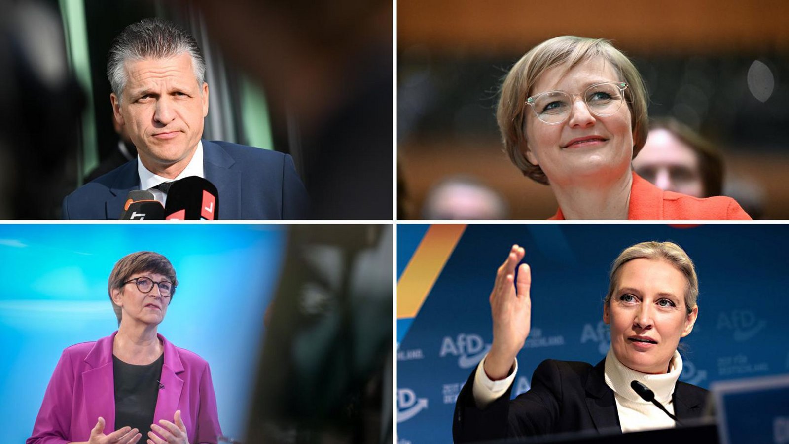 Von links: Torsten Frei (CDU), Franziska Brantner (Grüne), Saskia Esken (SPD) und Alice Weidel (AfD).Foto: dpa/Kay Nietfeld/dpaCarsten Koall/Bernd Weißbrod/Christoph Gollnow Von links: Torsten Frei (CDU), Franziska Brantner (Grüne), Saskia Esken (SPD) und Alice Weidel (AfD).Foto: dpa/Kay Nietfeld/dpaCarsten Koall/Bernd Weißbrod/Christoph Gollnow