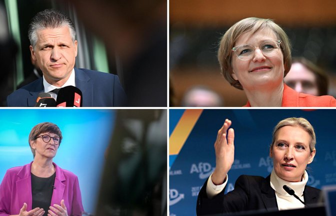 Von links: Torsten Frei (CDU), Franziska Brantner (Grüne), Saskia Esken (SPD) und Alice Weidel (AfD).<span class='image-autor'>Foto: dpa/Kay Nietfeld/dpaCarsten Koall/Bernd Weißbrod/Christoph Gollnow</span>