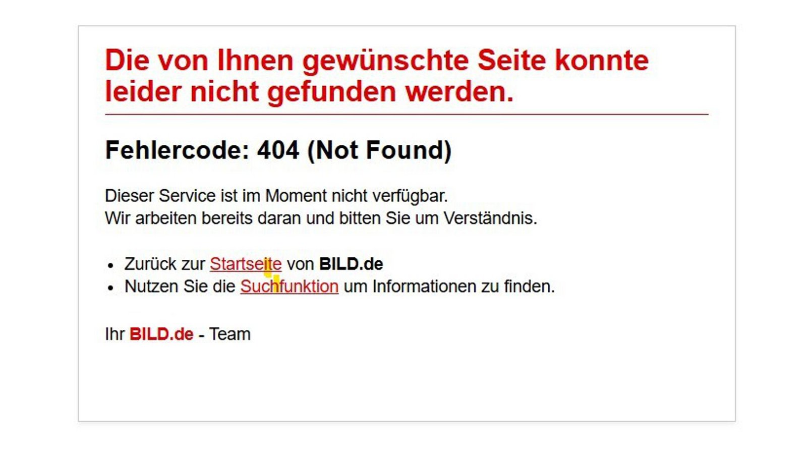 Die Seite Bild.de war am Dienstag nicht erreichbar.Foto: StZN/Screenshot