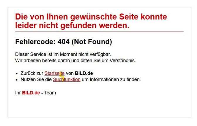 Die Seite Bild.de war am Dienstag nicht erreichbar.<span class='image-autor'>Foto: StZN/Screenshot</span>