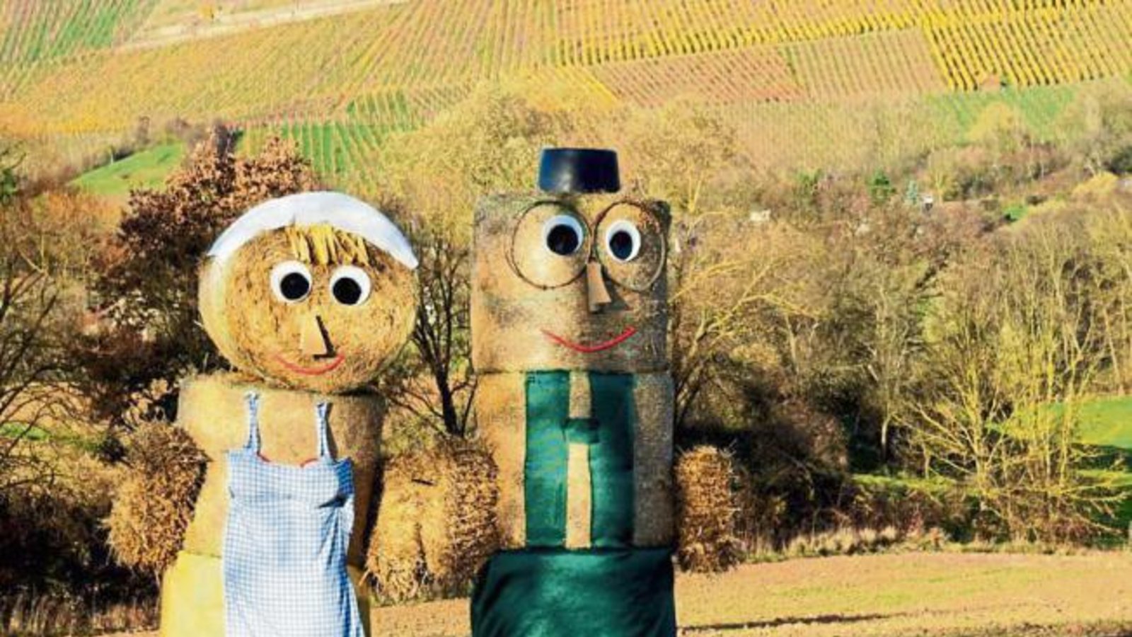 Auf den Feldern zwischen Hohenhaslach und Ochsenbach genießen zwei Strohpuppen die Abendsonne. Foto: Thalhäuser Auf den Feldern zwischen Hohenhaslach und Ochsenbach genießen zwei Strohpuppen die Abendsonne. Foto: Thalhäuser