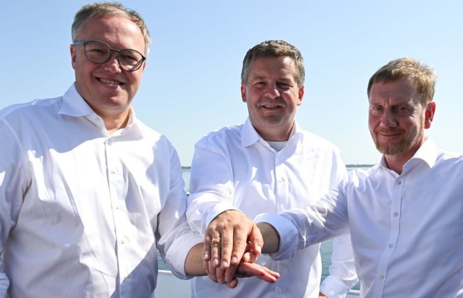 Die Ministerpräsidenten von Thüringen, Sachsen-Anhalt und Sachsen, Mario Voigt, Sven Schulze und Michael Kretschmer (alle CDU) fordern bei den Sozialreformen eine Sonderbehandlung für Ostdeutschland.<span class='image-autor'>Hendrik Schmidt/dpa</span>