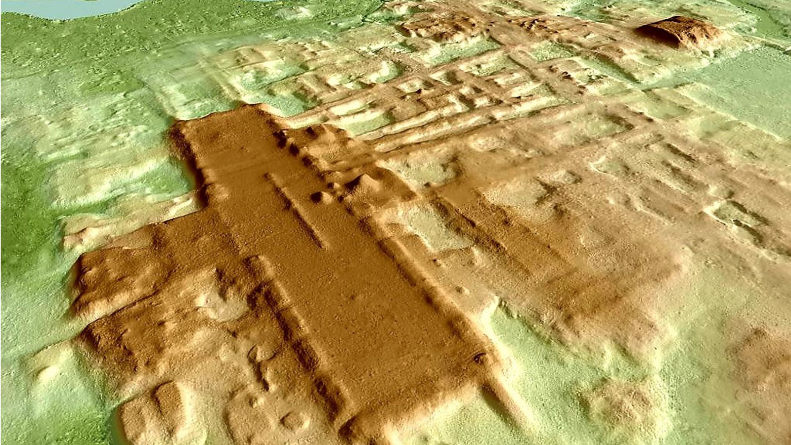 3-D-Bild der Maya-Anlage Aguada Fénix, basierend auf Lasermessungen aus der Luft.Foto: Takeshi Inomata/ Science Advances/, CC-by 4.0 3-D-Bild der Maya-Anlage Aguada Fénix, basierend auf Lasermessungen aus der Luft.Foto: Takeshi Inomata/ Science Advances/, CC-by 4.0