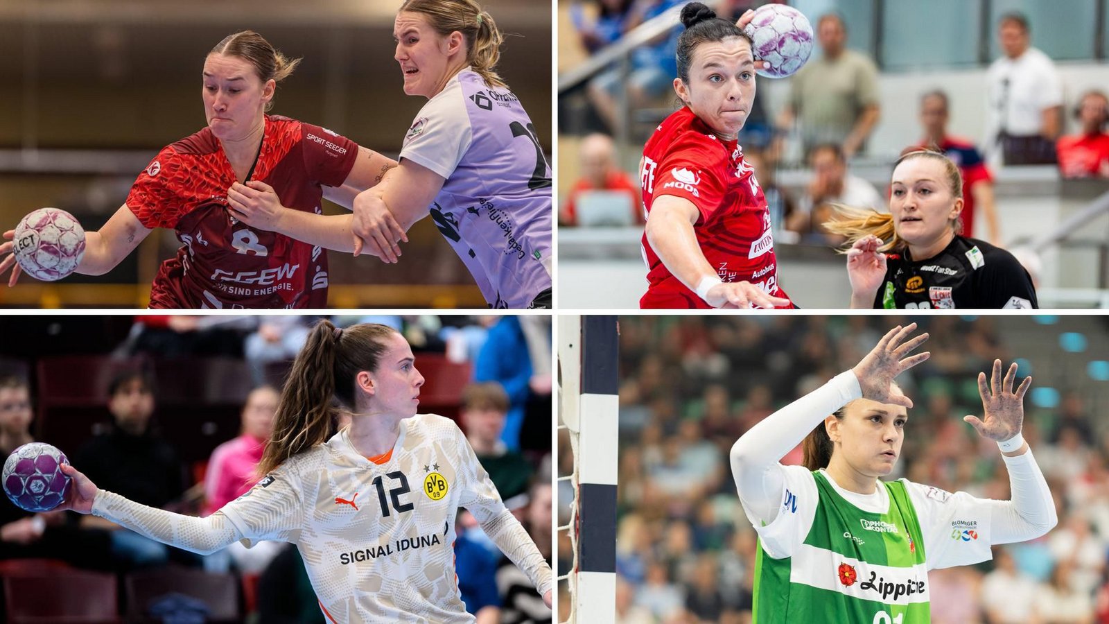 Vier Spielerinnen mit Vergangenheit in Württemberg (v. li. oben im Uhrzeigensinn): Lena Degenhardt (HSG Bensheim-Auerach), Jana Scheib (Thüringer HC), Nicole Roth (HSG Blomberg-Lippe), Sarah Wachter (Borussia Dortmund).Foto: IMAGO/wolf-sportfoto/Timo Peters/Christian Heilwagen/HMB-Media Vier Spielerinnen mit Vergangenheit in Württemberg (v. li. oben im Uhrzeigensinn): Lena Degenhardt (HSG Bensheim-Auerach), Jana Scheib (Thüringer HC), Nicole Roth (HSG Blomberg-Lippe), Sarah Wachter (Borussia Dortmund).Foto: IMAGO/wolf-sportfoto/Timo Peters/Christian Heilwagen/HMB-Media