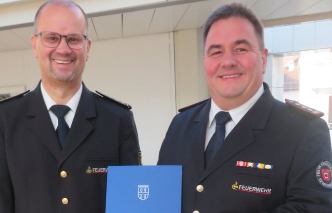 Kreisbrandmeister Carsten Sorg (links) und sein neuer Stellvertreter Florian Becker. Foto: Enzkreis/S. Burkard