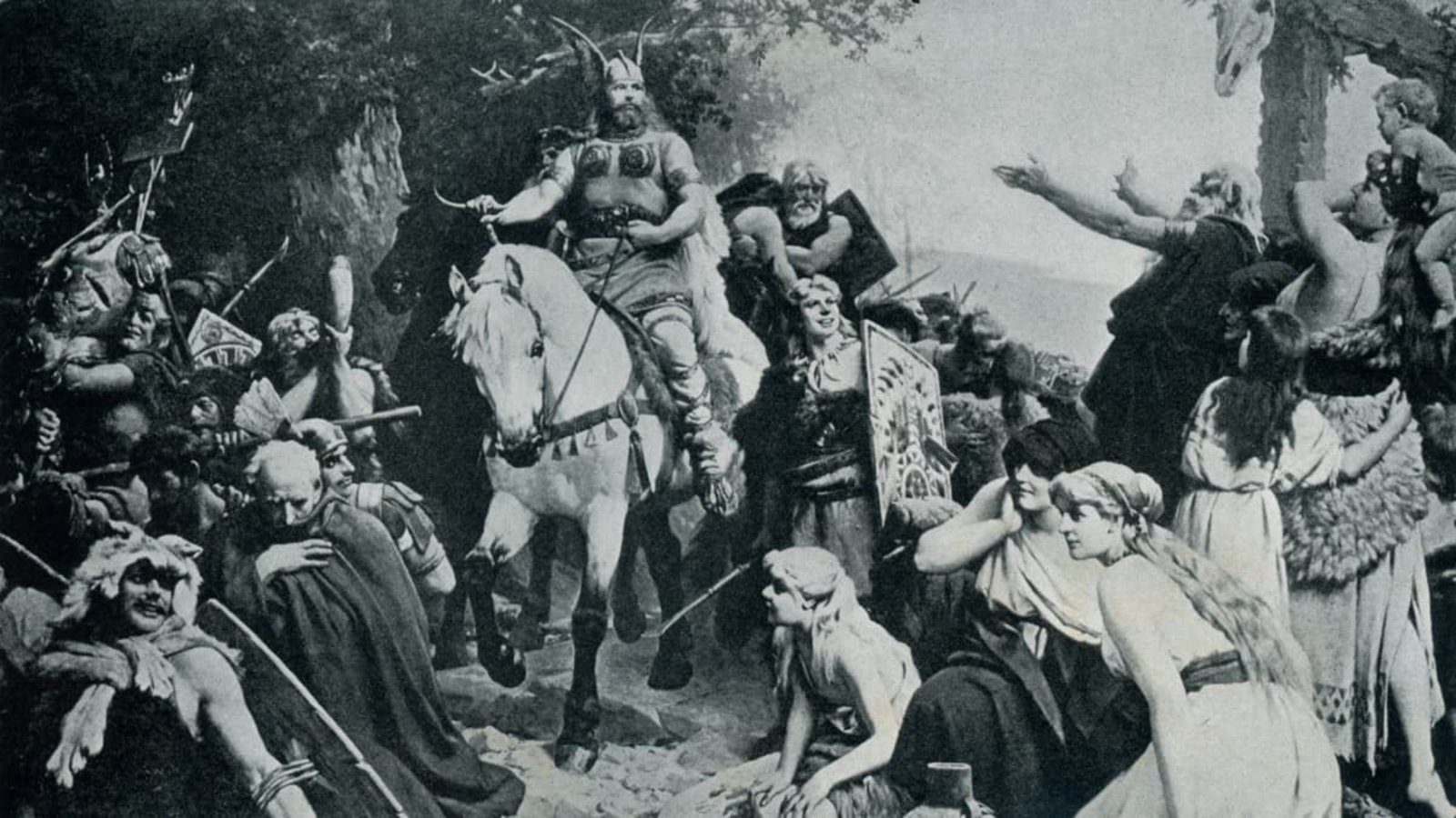 Arminius kehrt nach der Schlacht gegen die Römer im Jahr 9 n. Chr. heim (Druck um 1900).Imago/UIG