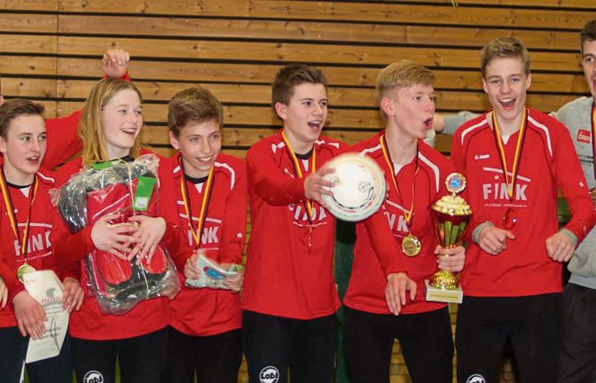 Der TV Vaihingen ist Deutscher Meister im Hallenfaustball der Altersklasse U 14 (von links): Felix Engelhard, Alexander Perleß, Jacob Jungclaussen, Jakob Mahn, Jan Schiller, Simon Roller, Nils Kersch, Linus Brauer und Kolja Meyer. Foto: privat