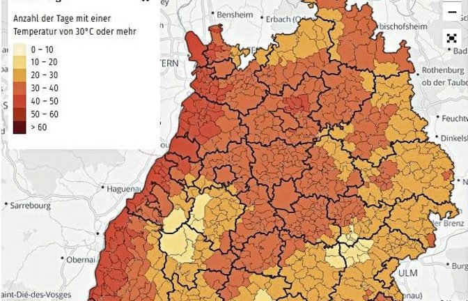 Im Klimaportal lassen sich die Veränderungen verschiedener Klimaparameter bis in die ferne Zukunft nachvollziehen. So ist beispielsweise ersichtlich, wie viele heiße Tage es in Baden-Württemberg in den Jahren 2071 bis 2100 voraussichtlich geben wird. Foto