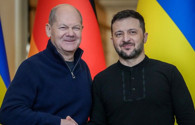 Zu Gast in Kiew: Bundeskanzler Olaf Scholz beim ukrainischen Präsidenten Wolodymyr Selenskyj.<span class='image-autor'>Foto: dpa/Kay Nietfeld</span>