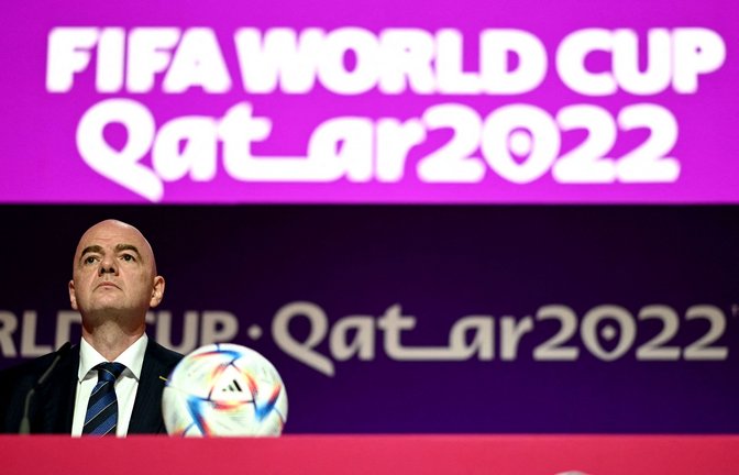 Fifa-Boss Gianni Infantino bei seiner Rede vor der Fußball-WM in Katar<span class='image-autor'>Foto: AFP/GABRIEL BOUYS</span>