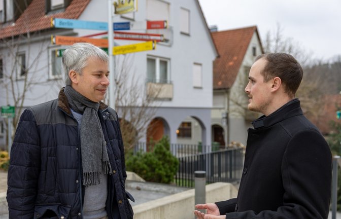 CDU Bundestagsabgeordneter Steffen Bilger Bürgermeister Ron Keller Oberriexingen Foto: Essig
