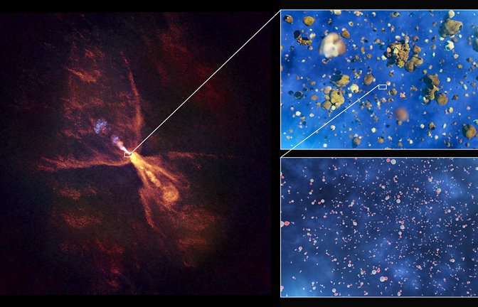 Astronomen haben erstmals beobachtet, wie sich die ersten Minerale um einen Protostern entwickeln - Bausteine für spätere Planeten.<span class='image-autor'>Foto: © Eso/L. Calçada/ALMA(ESO/NAOJ/NRAO), M. McClure et al.</span>