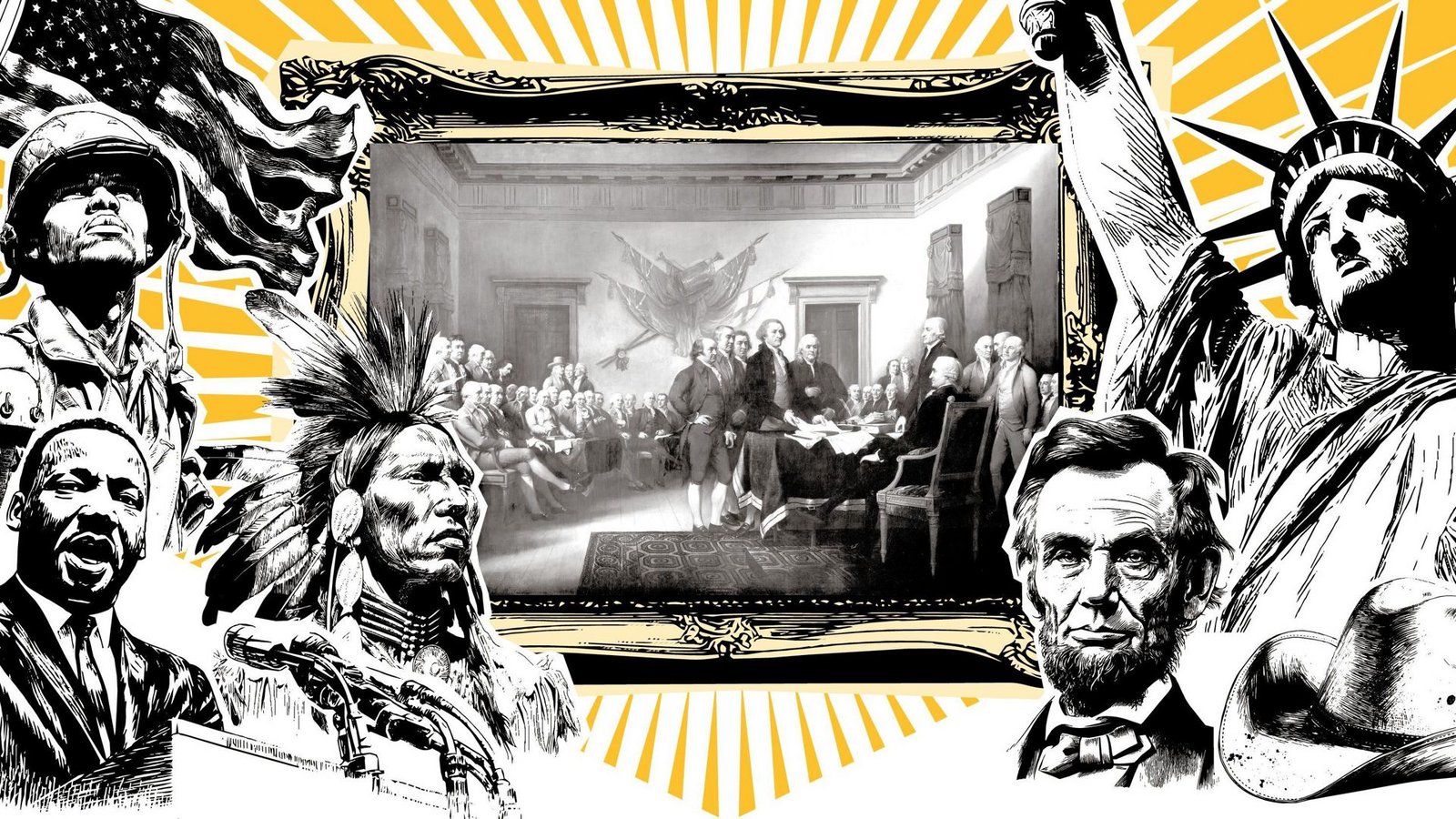 In der Mitte das Gemälde der Gründerväter im Jahr 1776 - und daneben ein Mosaik amerikanischer Kontraste.Foto: Björn Locke